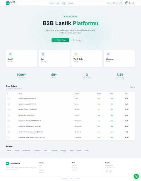 B2B Lastik ve Otomotiv Yedek Parça Platformu yazılım ekran görüntüsü