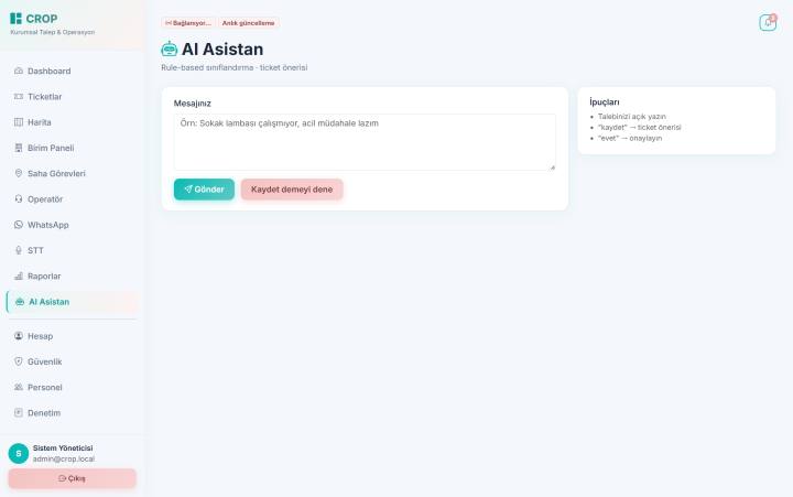 CROP — Kurumsal Talep ve Çağrı Merkezi Platformu