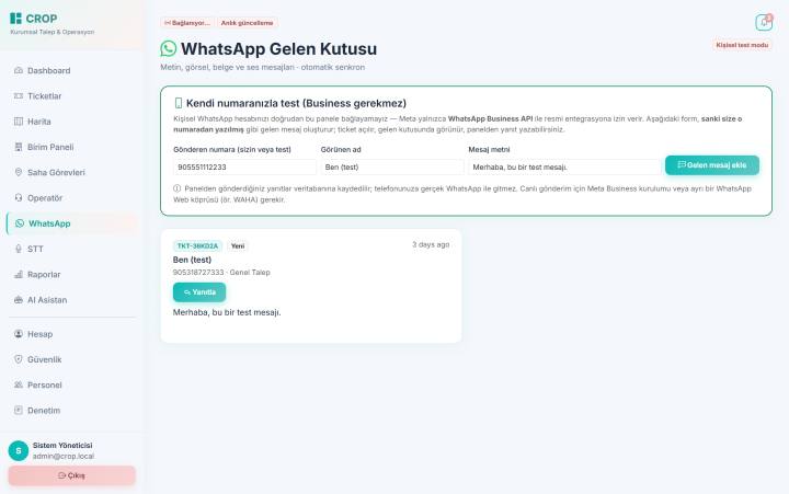 CROP — Kurumsal Talep ve Çağrı Merkezi Platformu