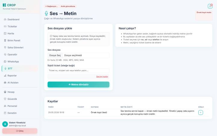 CROP — Kurumsal Talep ve Çağrı Merkezi Platformu