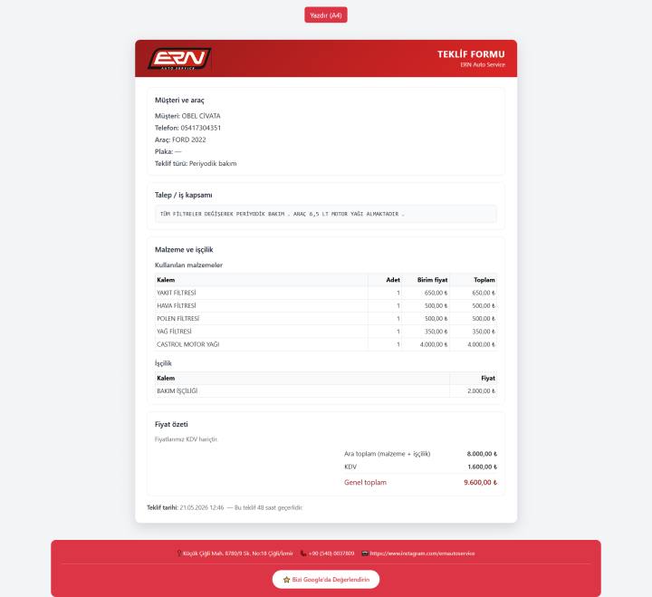 Oto Servis — Servis Sitesi ve İş Emri Yönetimi